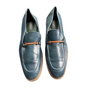 Todd Welsh Men's Blue Faux Leather Slip-On Loafers with Accent Bar 14